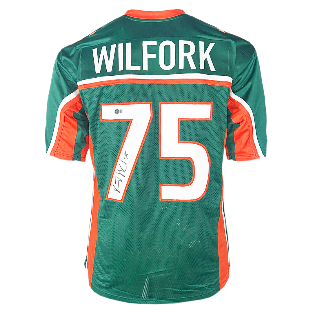 Vince Wilfork Signed Miami College Green Football Jersey (Beckett)