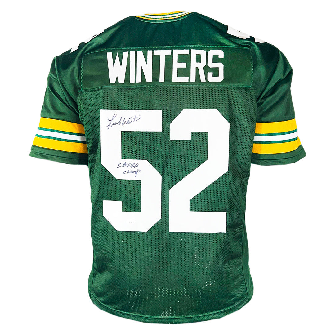 Frank Winters Signed SB XXXI Champs Inscription Green Bay Green Football Jersey (JSA)