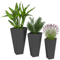 Set of 3 Tall Planters with Drainage Holes 28.75"/24.5"/20.5" MgO Flower Pots Black